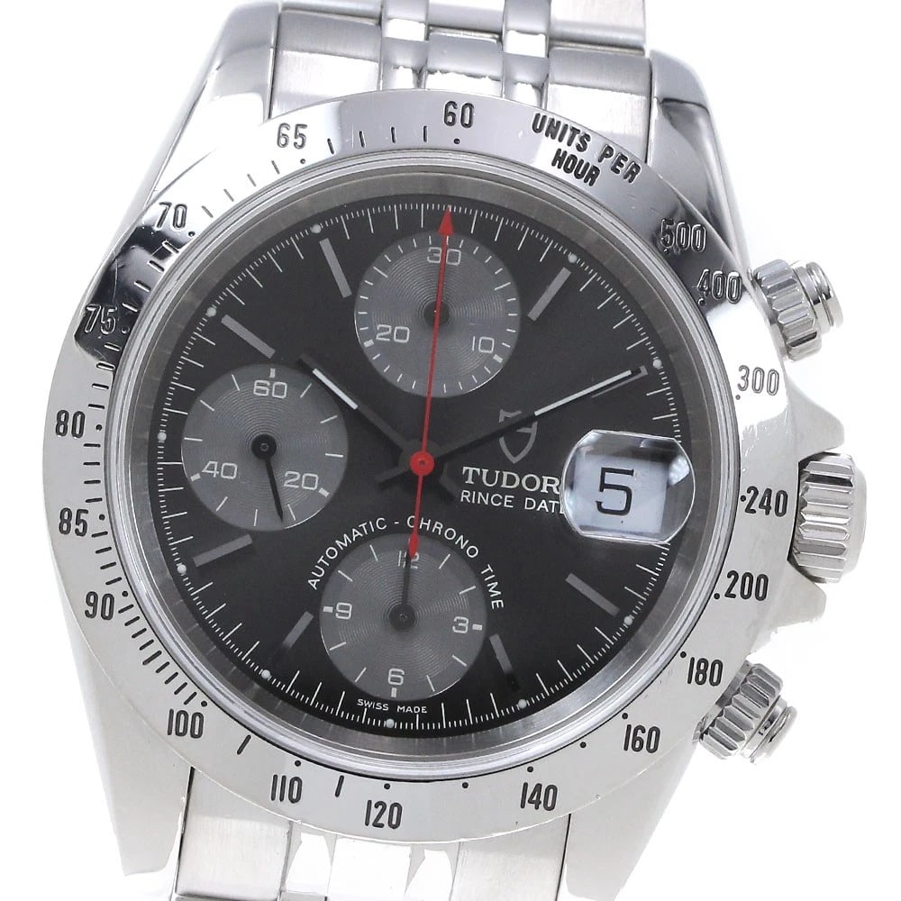 TUDOR PRINCE DATE CHRONO TIME GRAY AUTOMATIC WATCH: TUDOR Prince Date Chrono Time gray Automatic Watch Brand: TUDOR Type: Wristwatch Material: Band Material Stainless Steel, Case Material Stainless Steel Color: Band Color Silver, Dial Color gray, Case 