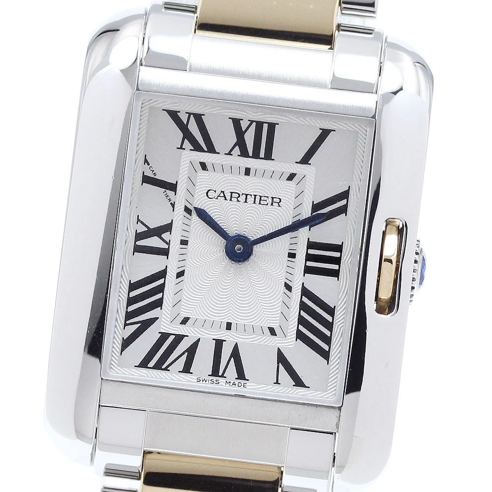 CARTIER TANK ANGLAZE SILVER QUARTZ WATCH: CARTIER Tank Anglaze silver Quartz Watch Brand: CARTIER Type: Wristwatch Material: Band Material Stainless Steel/K18YG, Case Material Stainless Steel/K18YG Color: Band Color Silver / Gold, Dial Color 
