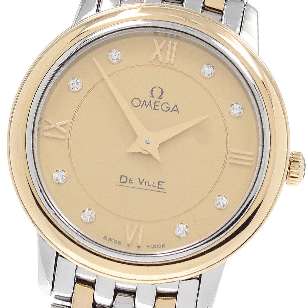 OMEGA DE VILLE PRESTIGE DIAMOND QUARTZ WATCH: OMEGA De Ville Prestige diamond Quartz Watch Brand: OMEGA Type: Wristwatch Material: Band Material Stainless Steel/YG, Case Material Stainless Steel/YG Color: Band Color Silver / Gold, Dial Color