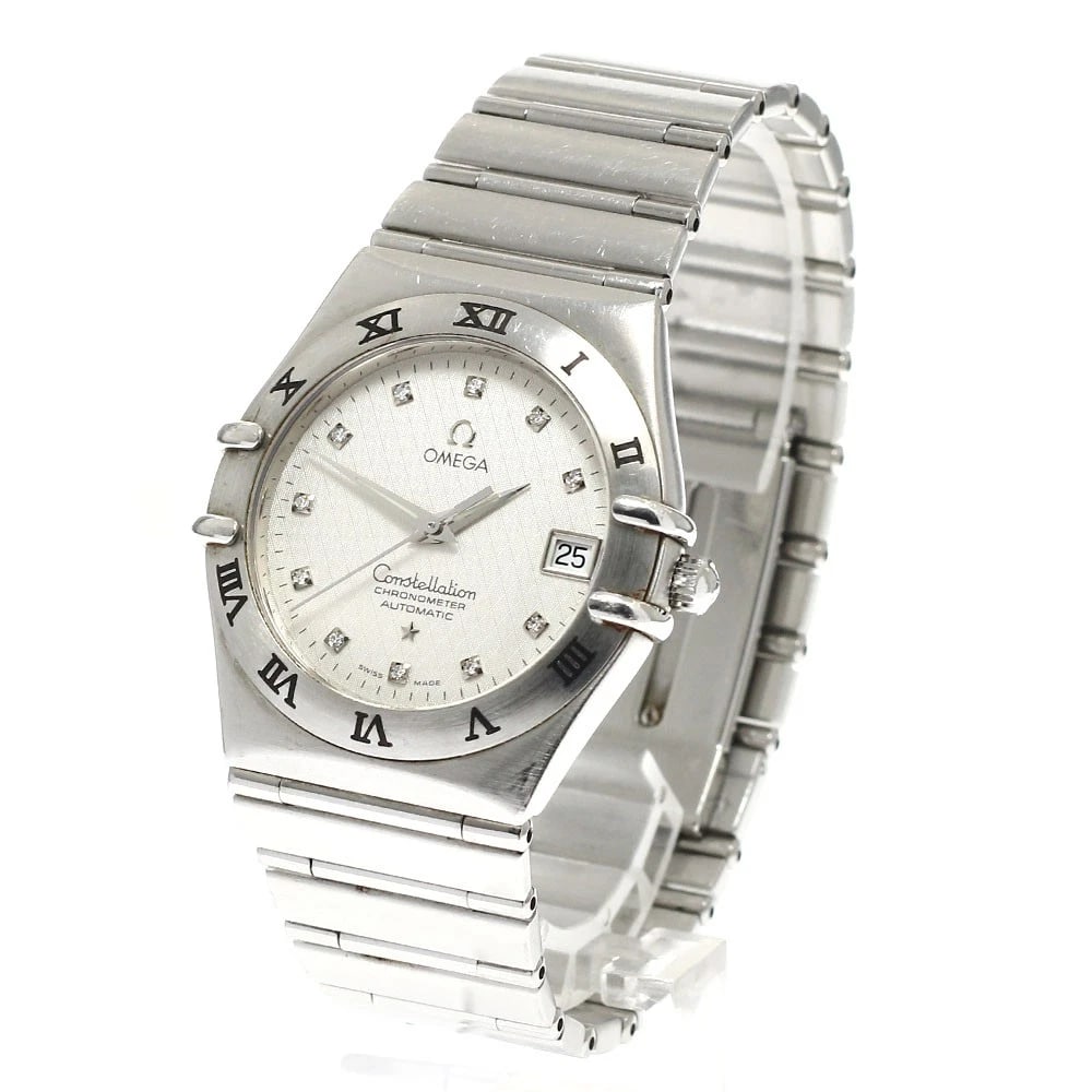 OMEGA CONSTELLATION DIAMOND DATE SILVER AUTOMATIC WATCH: OMEGA Constellation Diamond Date Silver Automatic Watch Brand: OMEGA Type: Wristwatch Material: Band Material Stainless Steel, Case Material Stainless Steel Color: Band Color Silver, Dial Color Silver