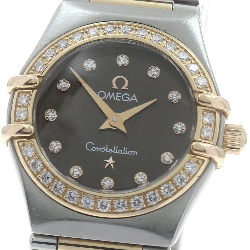 OMEGA CONSTELLATION DIAMOND BEZEL BROWN QUARTZ WATCH: OMEGA Constellation diamond bezel Brown Quartz Watch Brand: OMEGA Type: Wristwatch Material: Band Material Stainless Steel/PG, Case Material Stainless Steel/PG Color: Band Color Silver / Pink Gold, Di