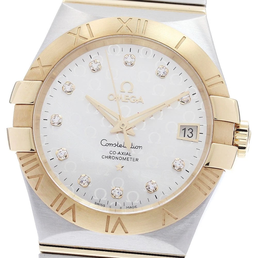 OMEGA CONSTELLATION DATE DIAMOND AUTOMATIC WATCH: OMEGA Constellation Date Diamond Automatic Watch Brand: OMEGA Type: Wristwatch Material: Band Material Stainless Steel/YG, Case Material Stainless Steel/YG Color: Band Color Silver / Gold, Dial Color