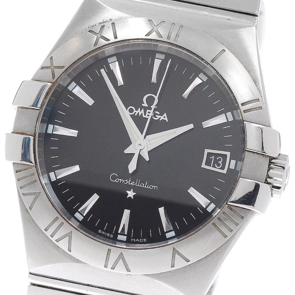 OMEGA CONSTELLATION DATE QUARTZ WATCH: OMEGA Constellation Date Quartz Watch Brand: OMEGA Type: Wristwatch Material: Band Material Stainless Steel, Case Material Stainless Steel Color: Band Color Silver, Dial Color black, Case Color