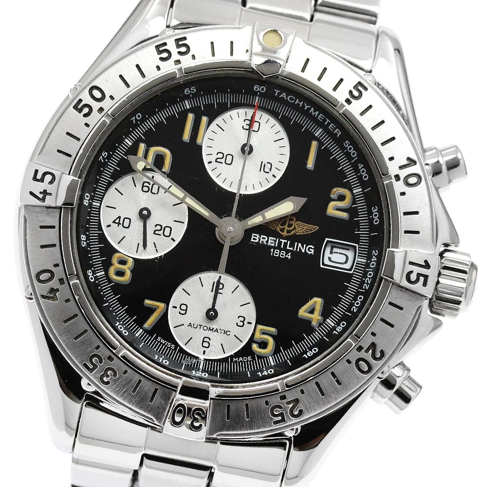 BREITLING CHRONOGRAPH BLACK AUTOMATIC WATCH: BREITLING Chronograph black Automatic Watch Brand: BREITLING Type: Wristwatch Material: Band Material Stainless Steel, Case Material Stainless Steel Color: Band Color Silver, Dial Color black, Case Co