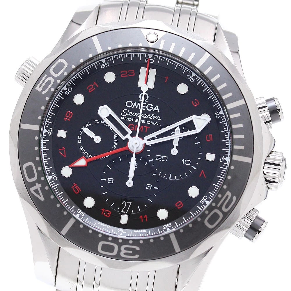 OMEGA SEAMASTER DIVER GMT AUTOMATIC WATCH: OMEGA Seamaster Diver GMT Automatic Watch Brand: OMEGA Type: Wristwatch Material: Band Material Stainless Steel, Case Material Stainless Steel Color: Band Color Silver, Dial Color black, Case Color Si