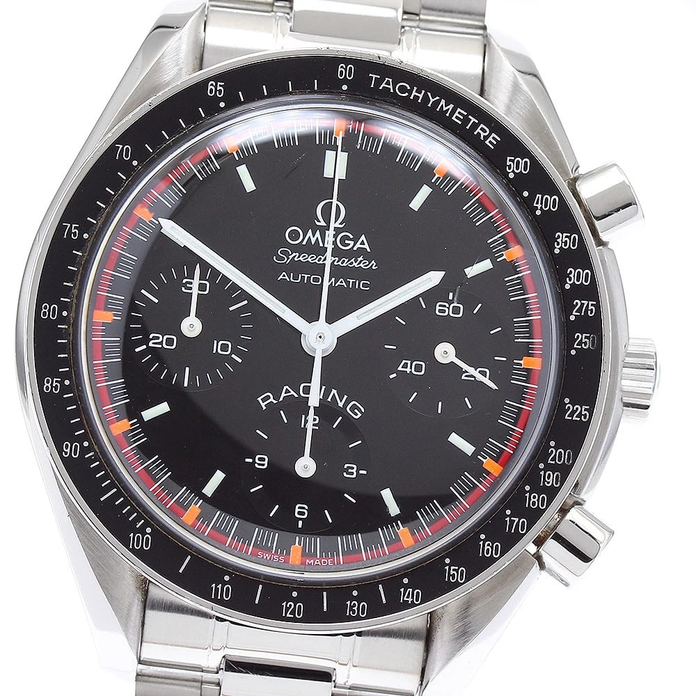 OMEGA SPEEDMASTER RACING WORLD CHAMPION AUTOMATIC WATCH: OMEGA Speedmaster Racing World Champion Automatic Watch Brand: OMEGA Type: Wristwatch Material: Band Material Stainless Steel, Case Material Stainless Steel Color: Band Color Silver, Dial Color