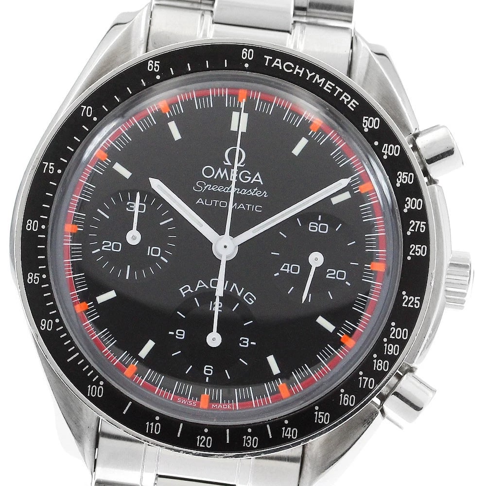 OMEGA SPEEDMASTER RACING WORLD CHAMPION AUTOMATIC WATCH: OMEGA Speedmaster Racing World Champion Automatic Watch Brand: OMEGA Type: Wristwatch Material: Band Material Stainless Steel, Case Material Stainless Steel Color: Band Color Silver, Dial Color