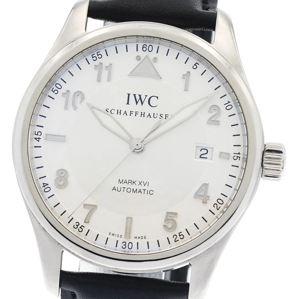 IWC SCHAFFHAUSEN SPITFIRE SILVER AUTOMATIC WATCH: IWC SCHAFFHAUSEN Spitfire Silver Automatic Watch Brand: IWC SCHAFFHAUSEN Type: Wristwatch Material: Band Material leather, Case Material Stainless Steel Color: Band Color black, Dial Color Silver,