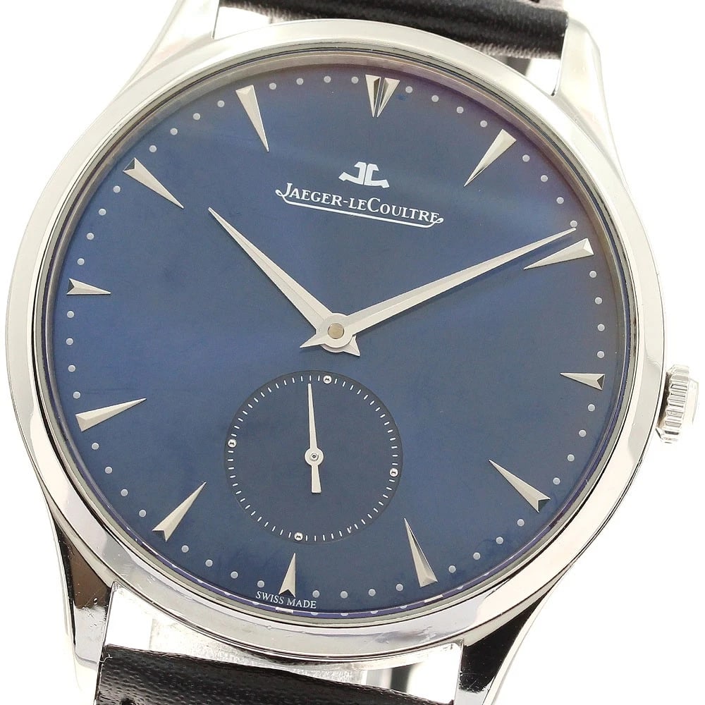 JAEGER-LECOULTRE MASTER GRAND ULTRA SLIM WATCH: JAEGER-LECOULTRE Master Grand Ultra Slim Watch Brand: JAEGER-LECOULTRE Type: Wristwatch Material: Band Material leather, Case Material Stainless Steel Color: Band Color black, Dial Color blue, Case