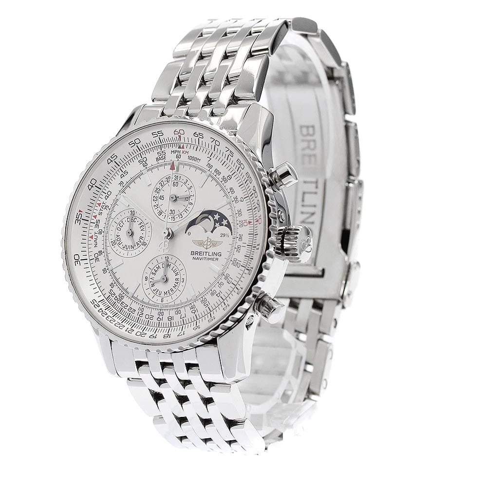 BREITLING NAVITIMER OLYMPUS MOON PHASE SILVER AUTOMATIC WATCH - 2