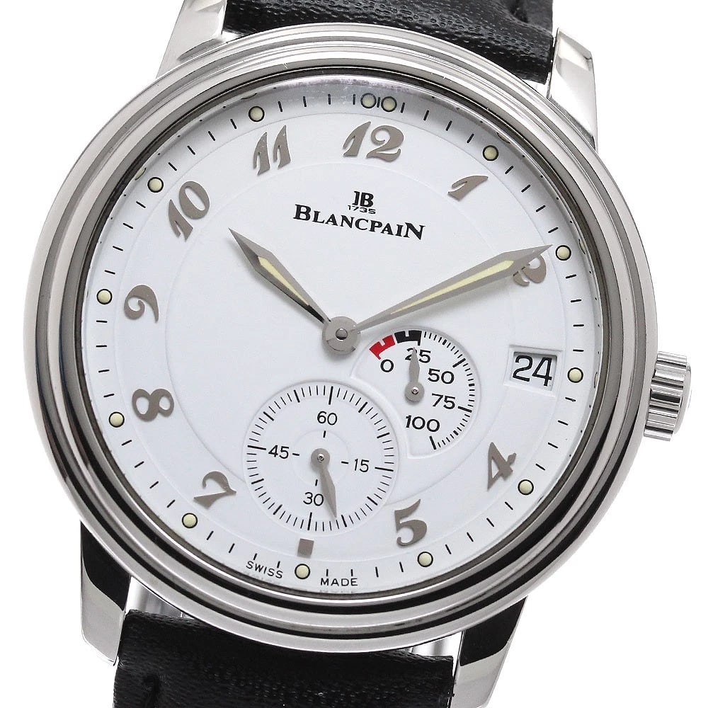 BLANCPAIN NEW CLASSIC POWER RESERVE WATCH: Blancpain New Classic Power reserve Watch Brand: Blancpain Type: Wristwatch Material: Band Material leather, Case Material Stainless Steel Color: Band Color black, Dial Color white, Case Color Silver