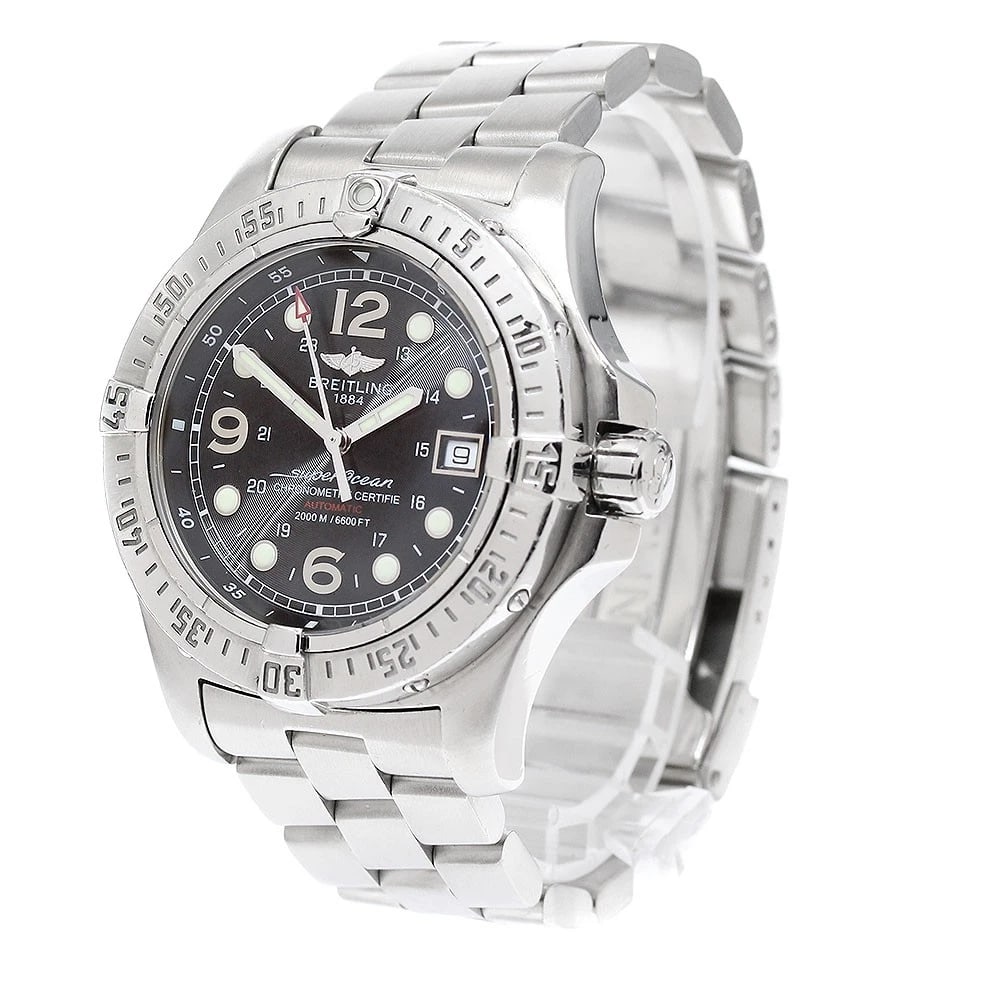 BREITLING SUPER OCEAN STEEL BLACK AUTOMATIC WATCH: BREITLING Super Ocean Steel black Automatic Watch Brand: BREITLING Type: Wristwatch Material: Band Material Stainless Steel, Case Material Stainless Steel Color: Band Color Silver, Dial Color black,