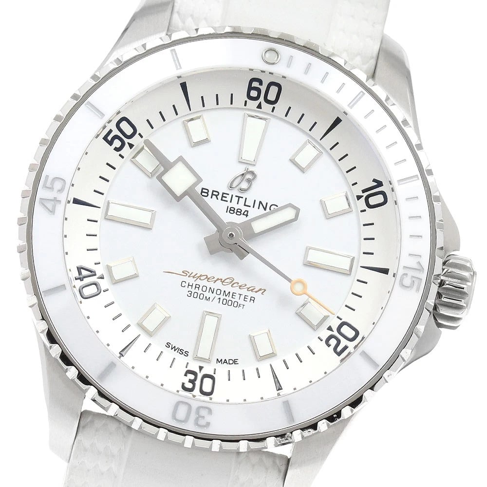 BREITLING SUPEROCEAN AUTOMATIC WHITE AUTOMATIC WATCH: BREITLING Superocean Automatic white Automatic Watch Brand: BREITLING Type: Wristwatch Material: Band Material rubber, Case Material Stainless Steel Color: Band Color white, Dial Color white, Case