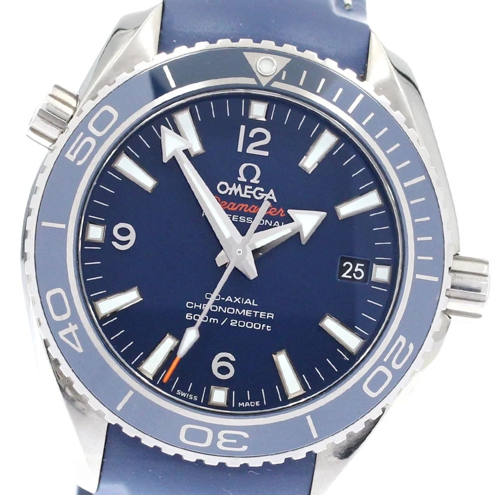 OMEGA SEAMASTER PLANET OCEAN NAVY WATCH: OMEGA Seamaster Planet Ocean Navy Watch Brand: OMEGA Type: Wristwatch Material: Band Material rubber, Case Material titanium Color: Band Color Navy, Dial Color Navy, Case Color Silver Size: Case Size