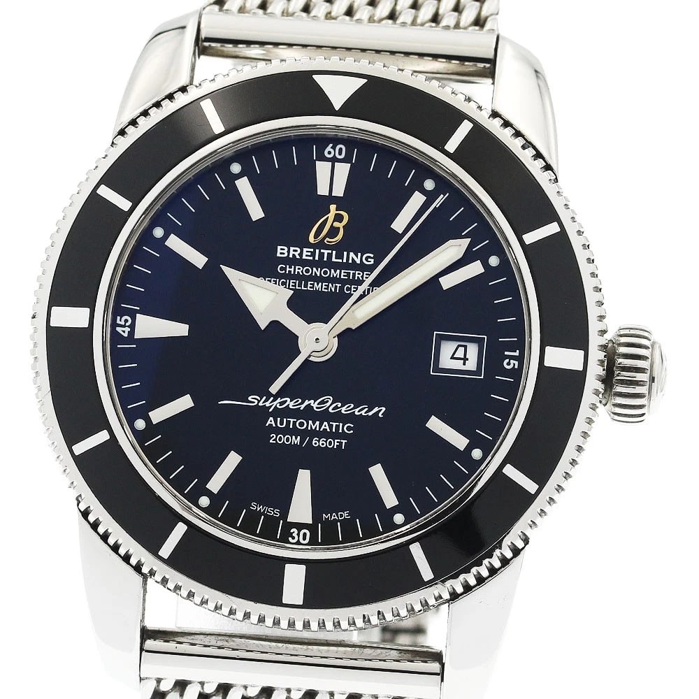 BREITLING SUPEROCEAN HERITAGE DATE BLACK AUTO WATCH: BREITLING Superocean Heritage Date black Auto Watch Brand: BREITLING Type: Wristwatch Material: Band Material Stainless Steel, Case Material Stainless Steel Color: Band Color Silver, Dial Color black,