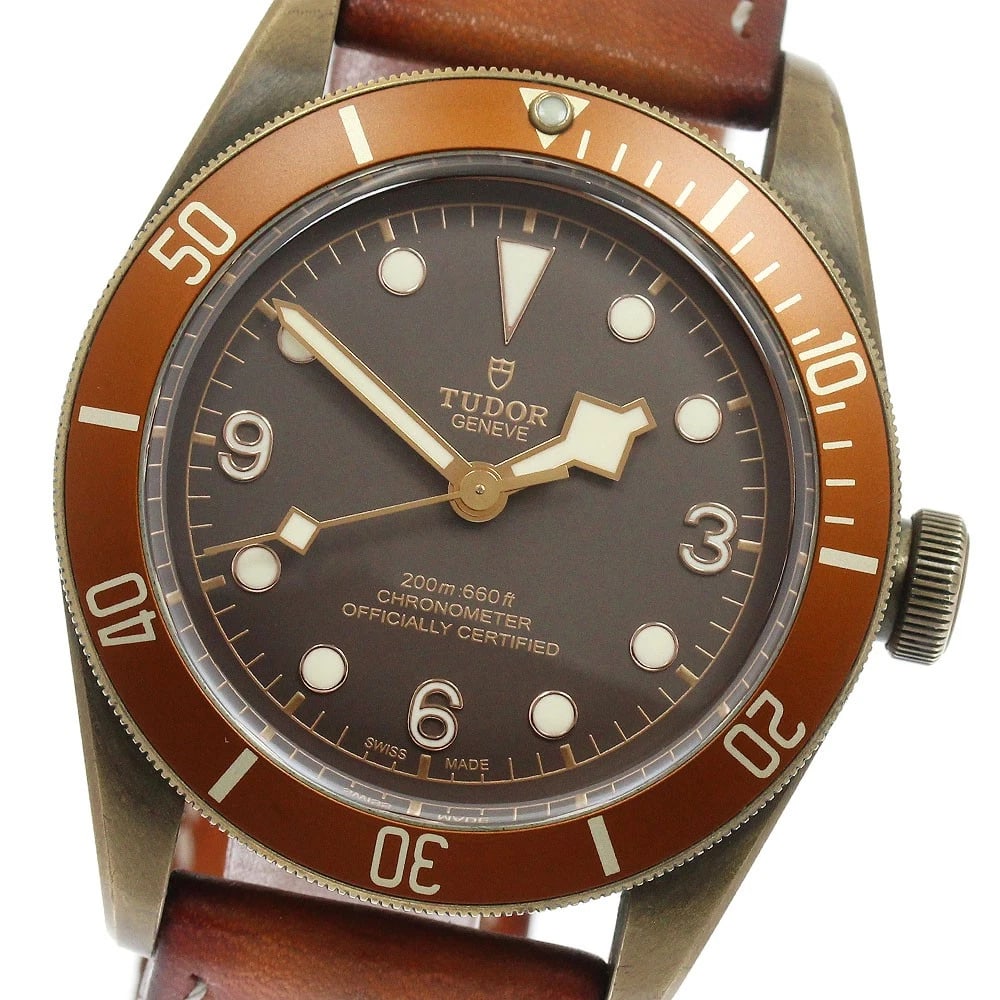TUDOR HERITAGE BLACK BRONZE BROWN AUTOMATIC WATCH: TUDOR Heritage Black Bronze Brown Automatic Watch Brand: TUDOR Type: Wristwatch Material: Band Material leather, Case Material bronze Color: Band Color Brown, Dial Color Brown, Case Color bronze