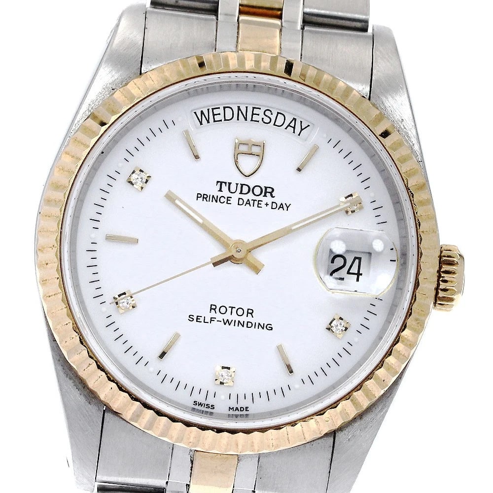 TUDOR PRINCE DATE YG DIAMOND AUTOMATIC WATCH: TUDOR Prince Date YG diamond Automatic Watch Brand: TUDOR Type: Wristwatch Material: Band Material Stainless Steel/YG, Case Material Stainless Steel/YG Color: Band Color Gold / Silver, Dial Color whit