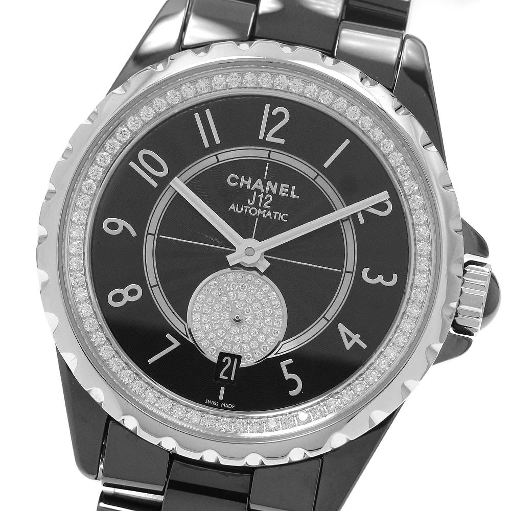 CHANEL J12 BLACK CERAMIC DIAMOND AUTOMATIC WATCH: CHANEL J12 Black ceramic diamond Automatic Watch Brand: CHANEL Type: Wristwatch Material: Band Material ceramic, Case Material Ceramic / Stainless Steel Color: Band Color black, Dial Color black,