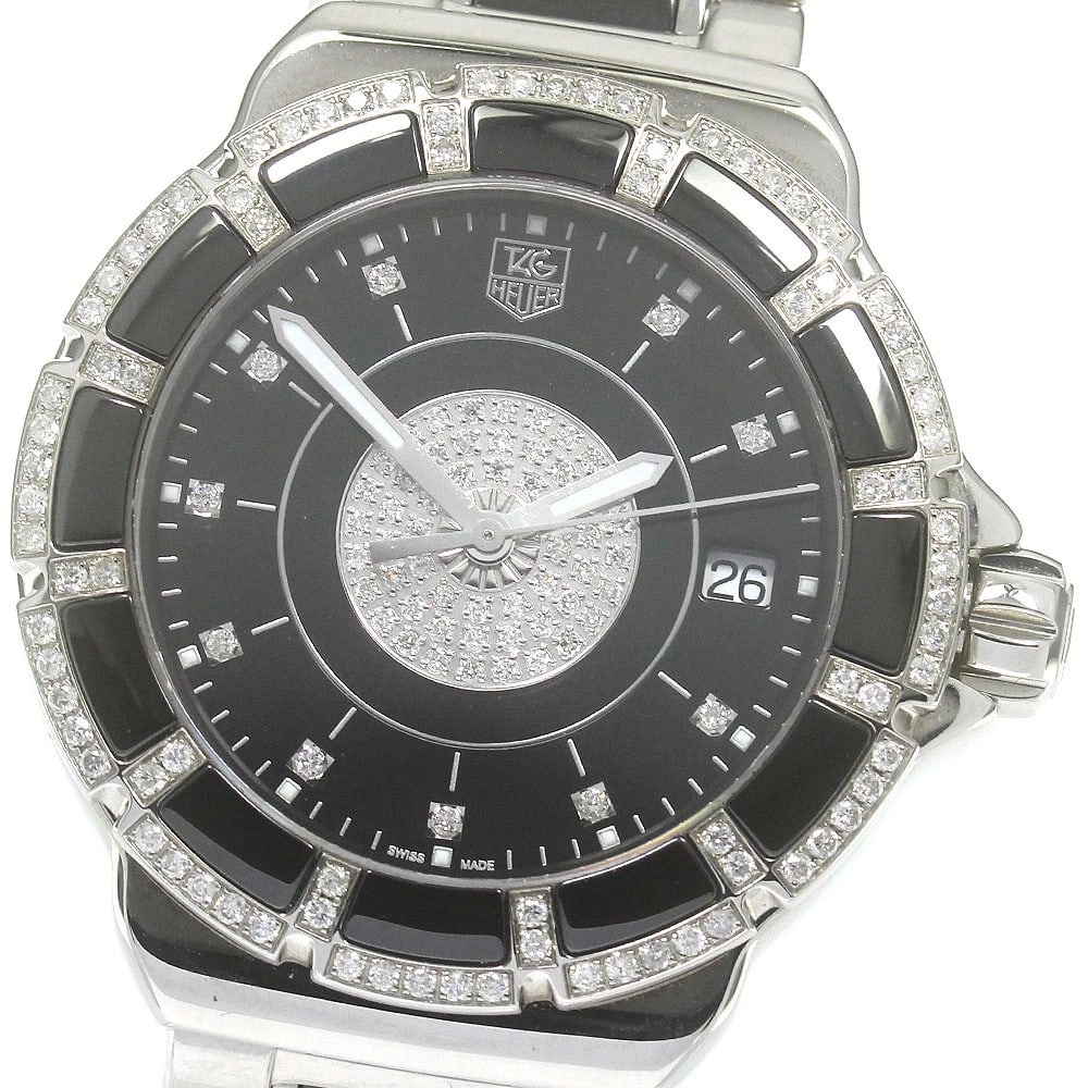 TAG HEUER DIAMOND BEZEL DATE QUARTZ WATCH: TAG HEUER Diamond Bezel Date Quartz Watch Brand: TAG HEUER Type: Wristwatch Material: Band Material Stainless Steel / ceramic, Case Material Stainless Steel / ceramic Color: Band Color Silver /