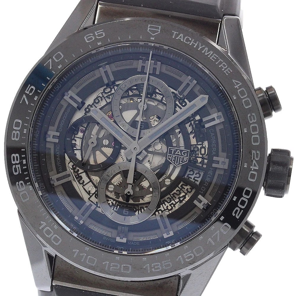 TAG HEUER CARRERA CALIBER AUTOMATIC WATCH: TAG HEUER Carrera Caliber Automatic Watch Brand: TAG HEUER Type: Wristwatch Material: Band Material rubber, Case Material ceramic Color: Band Color black, Dial Color skeleton, Case Color black Size: