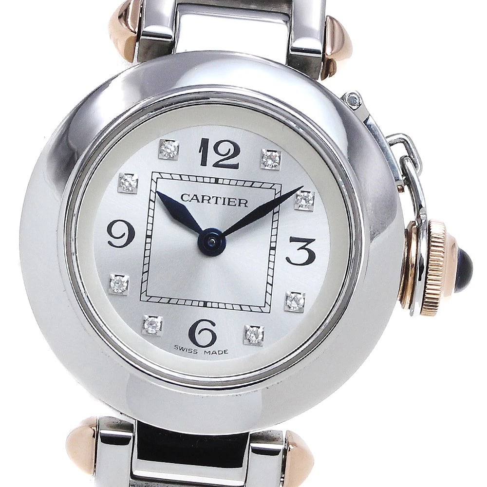 CARTIER DIAMOND SILVER QUARTZ WATCH: CARTIER Diamond Silver Quartz Watch Brand: CARTIER Type: Wristwatch Material: Band Material Stainless Steel/PG, Case Material Stainless Steel/PG Color: Band Color Silver / Pink Gold, Dial Color