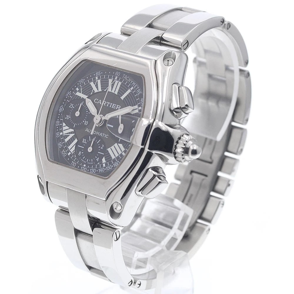 CARTIER ROADSTER DATE CHRONOGRAPH AUTOMATIC WATCH: CARTIER Roadster Date Chronograph Automatic Watch Brand: CARTIER Type: Wristwatch Material: Band Material Stainless Steel, Case Material Stainless Steel Color: Band Color Silver, Dial Color black,