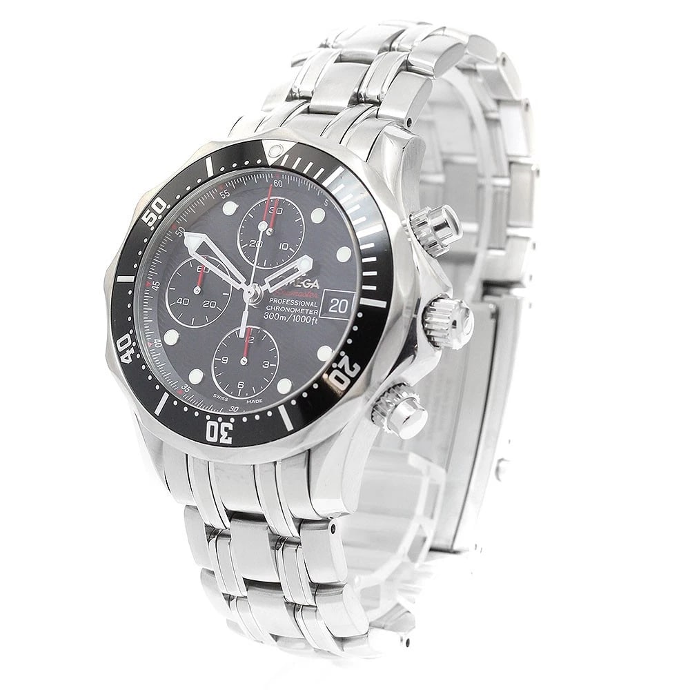 OMEGA SEAMASTER AUTOMATIC WATCH: OMEGA Seamaster Automatic Watch Brand: OMEGA Type: Wristwatch Material: Band Material Stainless Steel, Case Material Stainless Steel Color: Band Color Silver, Dial Color black, Case Color Silver