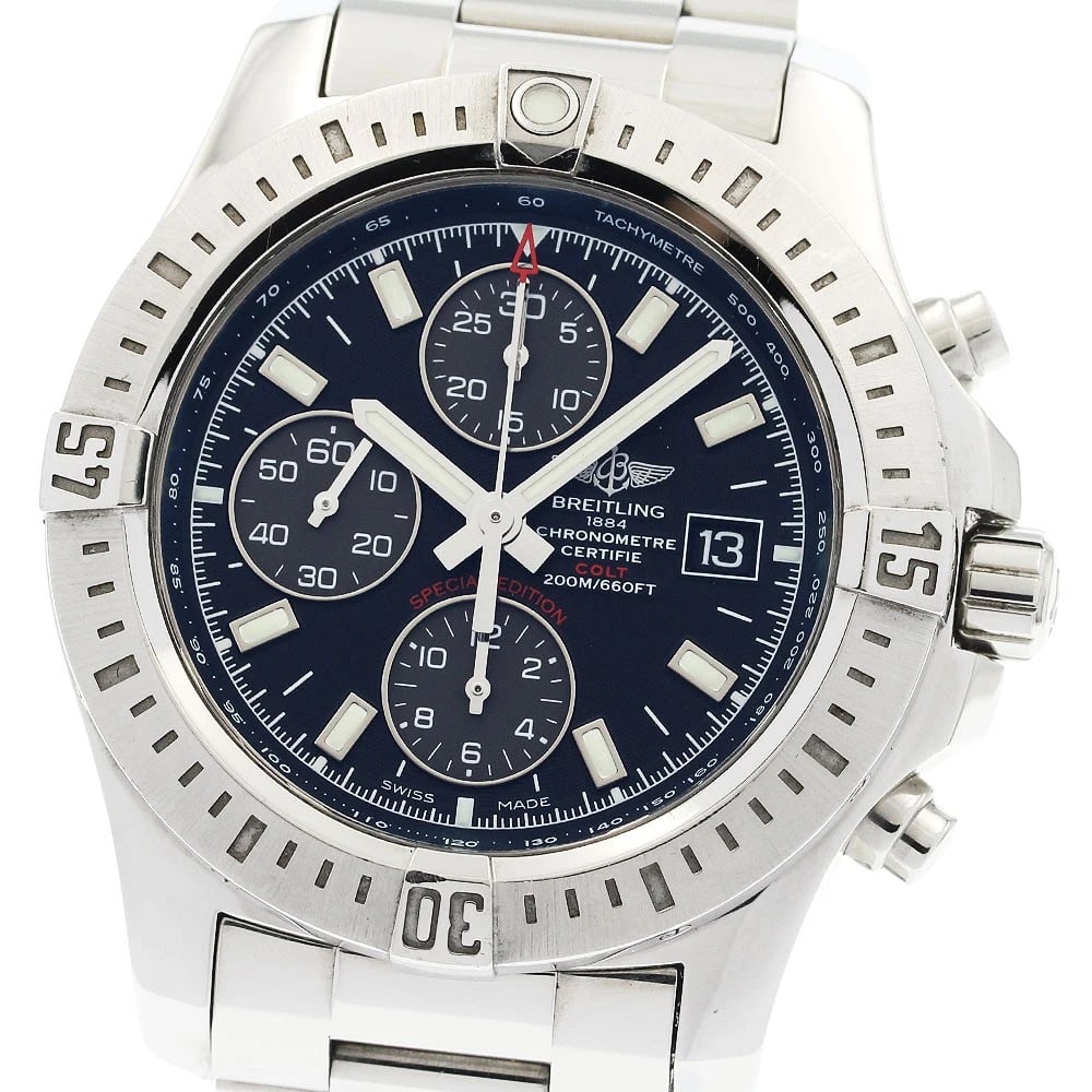 BREITLING CHRONOGRAPH BLACK GREY AUTOMATIC WATCH: BREITLING Chronograph Black Grey Automatic Watch Brand: BREITLING Type: Wristwatch Material: Band Material Stainless Steel, Case Material Stainless Steel Color: Band Color Silver, Dial Color Black
