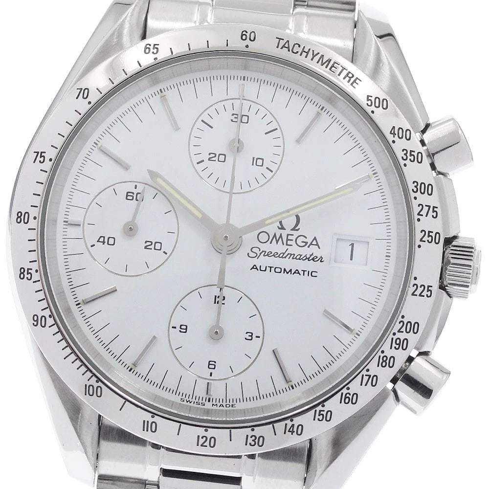 OMEGA SPEEDMASTER DATE WHITE AUTOMATIC WATCH: OMEGA Speedmaster Date White Automatic Watch Brand: OMEGA Type: Wristwatch Material: Band Material Stainless Steel, Case Material Stainless Steel Color: Band Color Silver, Dial Color white, Case
