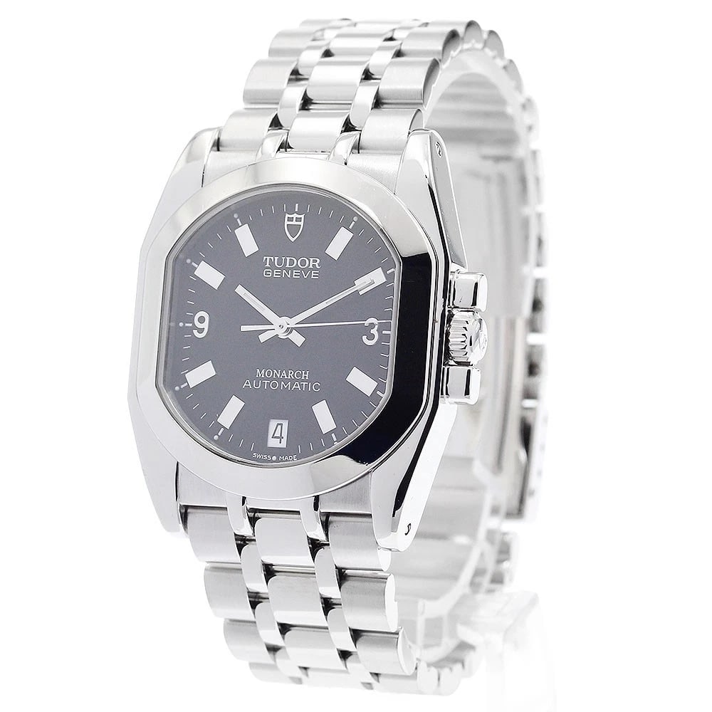 TUDOR MONARCH DATE BLACK AUTOMATIC WATCH: TUDOR Monarch Date black Automatic Watch Brand: TUDOR Type: Wristwatch Material: Band Material Stainless Steel, Case Material Stainless Steel Color: Band Color Silver, Dial Color black, Case Color