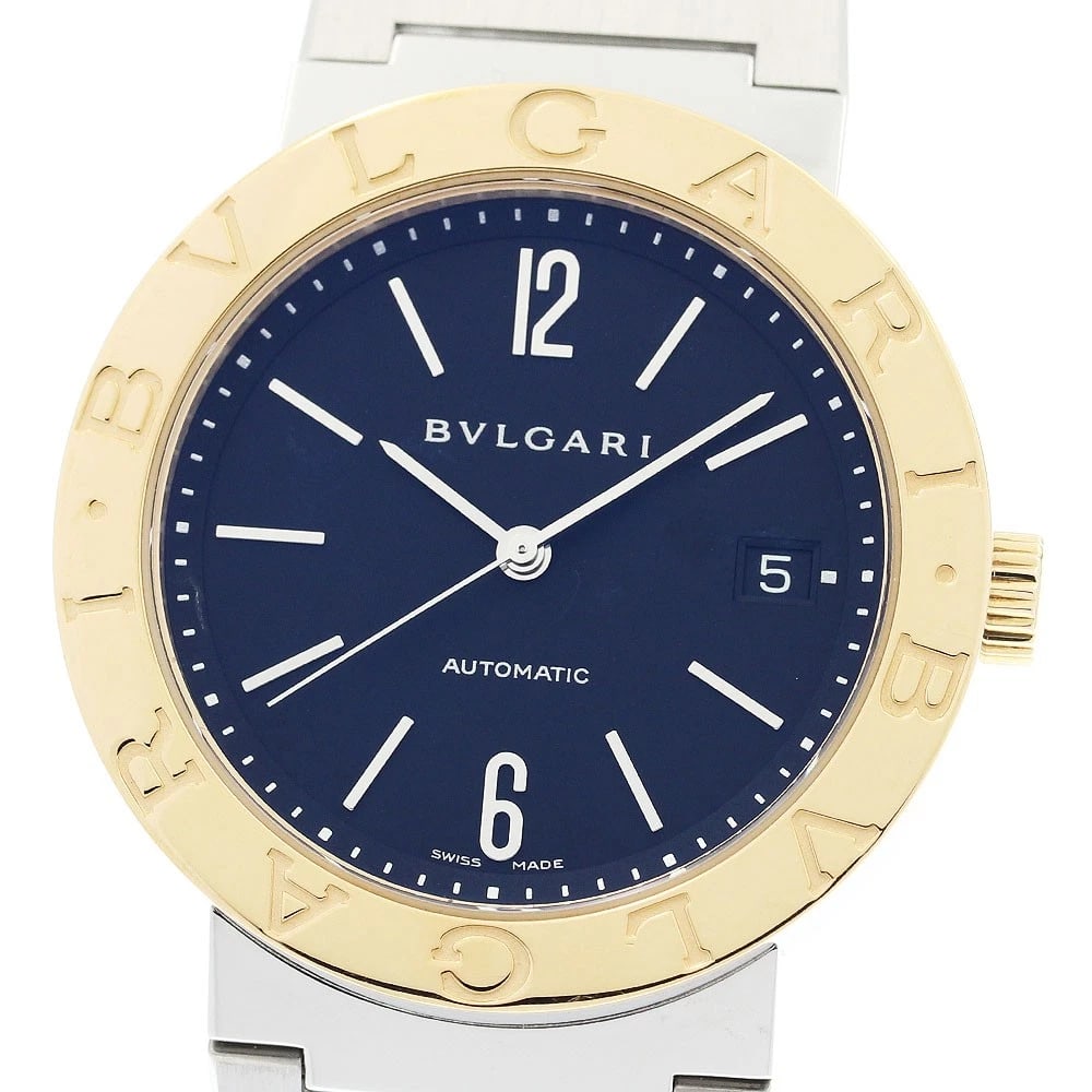BVLGARI YG DATE AUTOMATIC WATCH: BVLGARI YG date Automatic Watch Brand: BVLGARI Type: Wristwatch Material: Band Material Stainless Steel/YG, Case Material Stainless Steel/YG Color: Band Color Silver / Gold, Dial Color black, Case