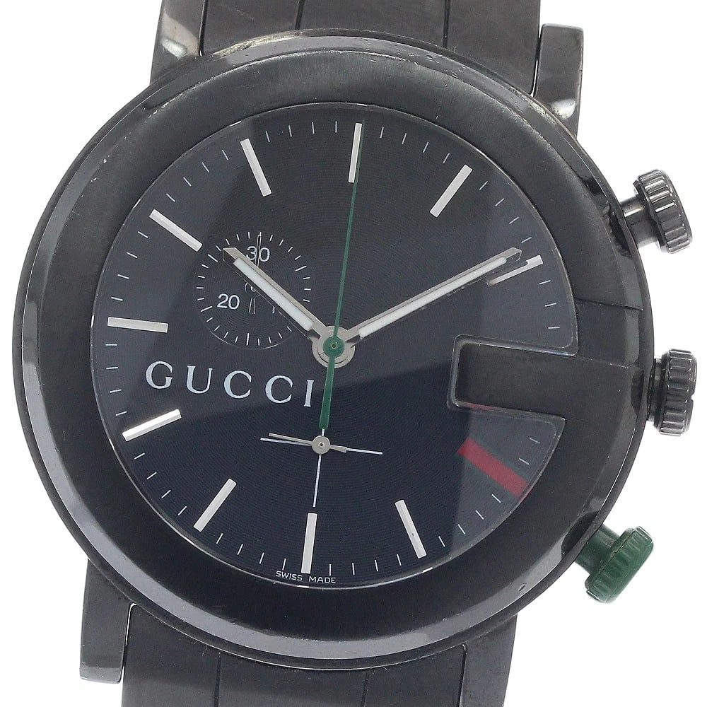 GUCCI CHRONO BLACK QUARTZ WATCH: GUCCI Chrono Black Quartz Watch Brand: GUCCI Type: Wristwatch Material: Band Material Stainless Steel, Case Material Stainless Steel Color: Band Color black, Dial Color black, Case Color black Size:
