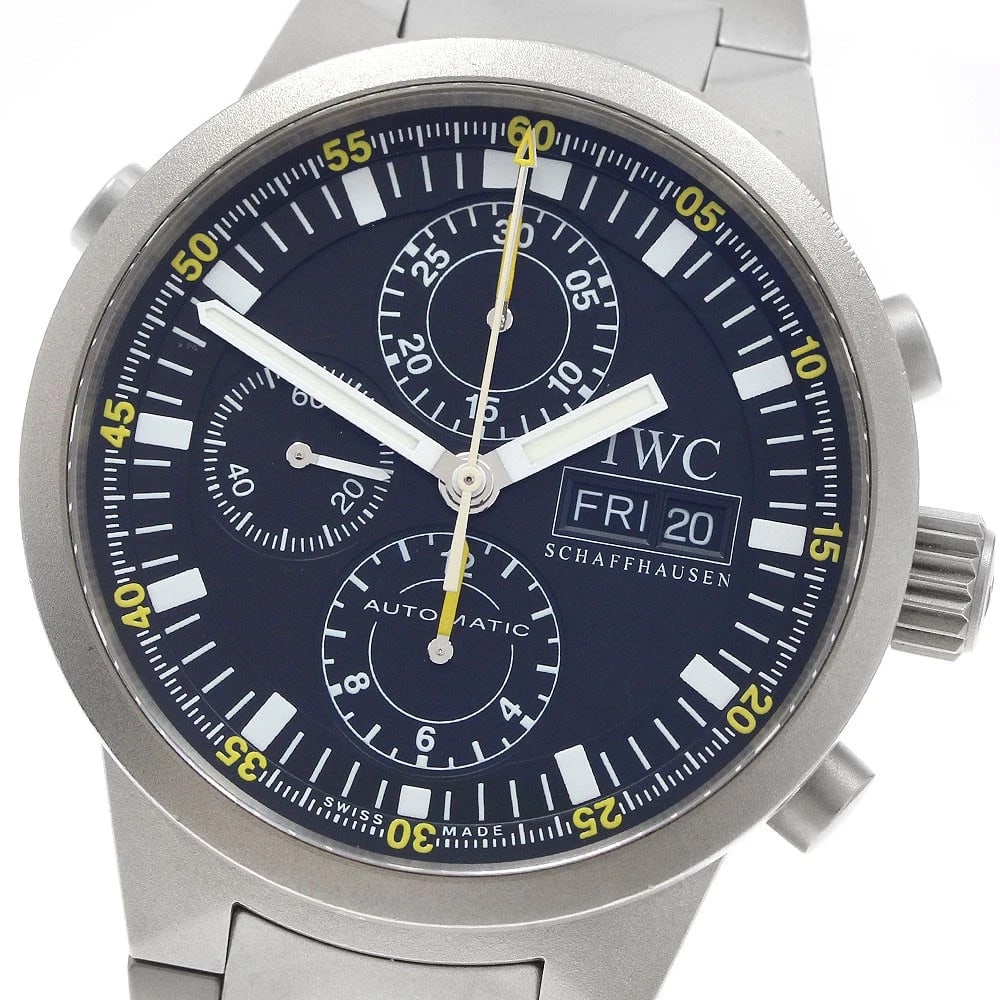 IWC SCHAFFHAUSEN CHRONOGRAPH DATE AUTOMATIC WATCH: IWC SCHAFFHAUSEN Chronograph date Automatic Watch Brand: IWC SCHAFFHAUSEN Type: Wristwatch Material: Band Material titanium, Case Material titanium Color: Band Color Silver, Dial Color black, Case