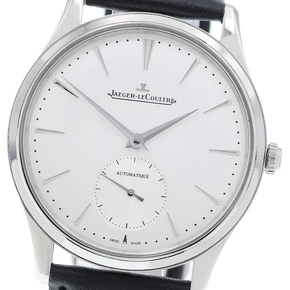 JAEGER-LECOULTRE MASTER ULTRA SLIM WATCH: JAEGER-LECOULTRE Master Ultra Slim Watch Brand: JAEGER-LECOULTRE Type: Wristwatch Material: Band Material leather, Case Material Stainless Steel Color: Band Color black, Dial Color Silver, Case Color 
