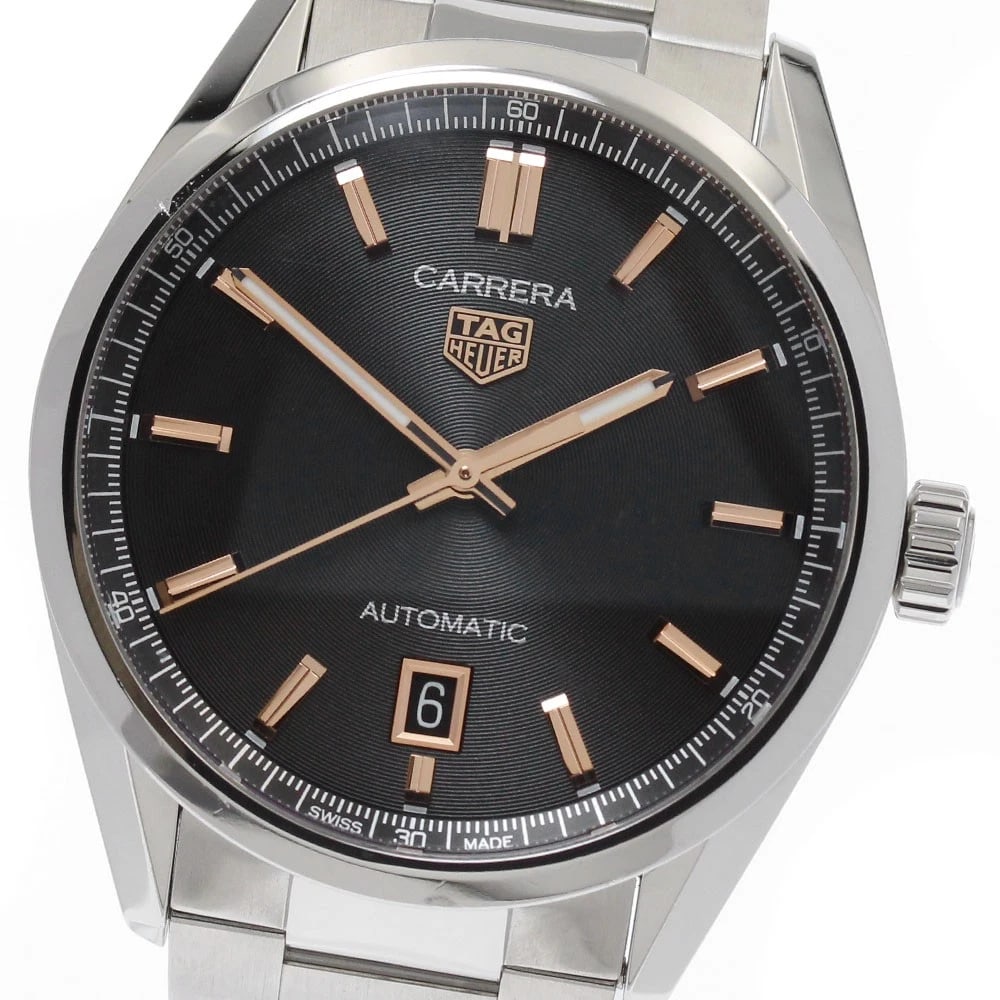 TAG HEUER CARRERA CALIBER DATE BLACK AUTOMATIC WATCH: TAG HEUER Carrera Caliber Date black Automatic Watch Brand: TAG HEUER Type: Wristwatch Material: Band Material Stainless Steel, Case Material Stainless Steel Color: Band Color Silver, Dial Color