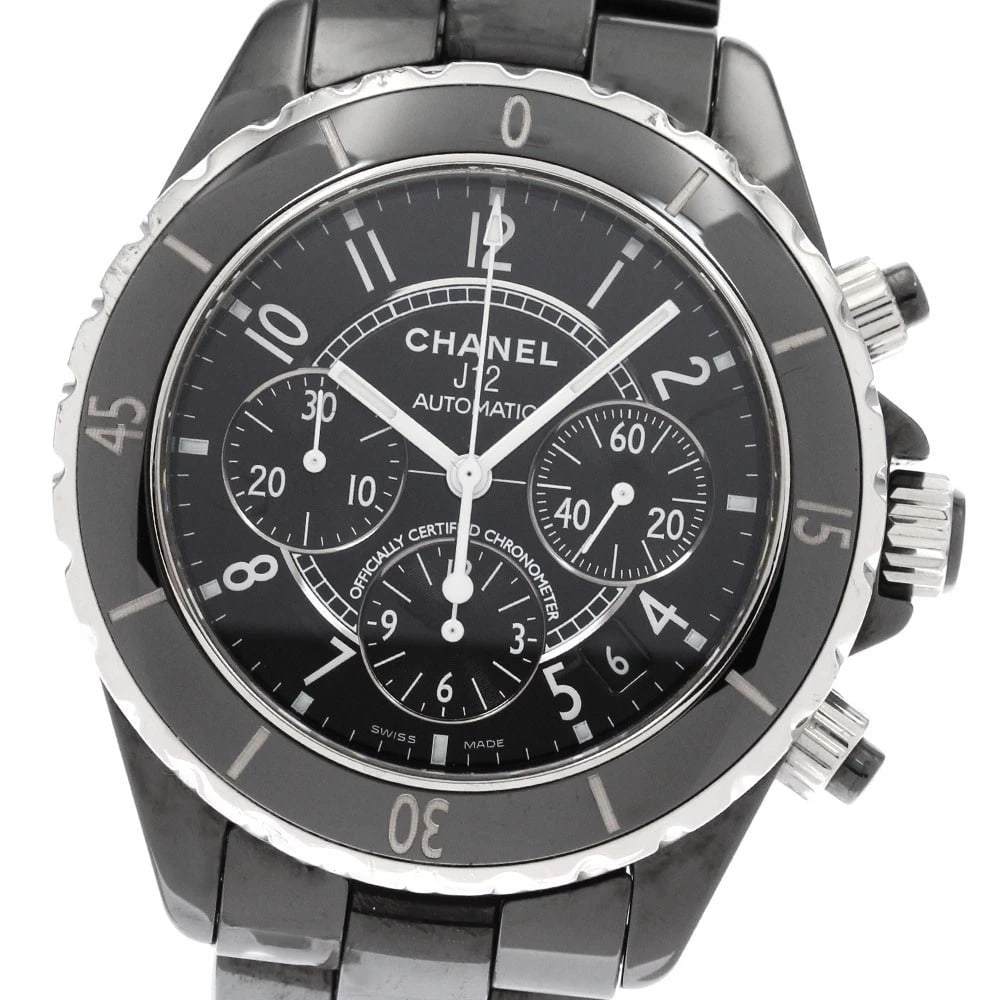 CHANEL J12 BLACK CERAMIC CHRONOGRAPH AUTOMATIC WATCH: CHANEL J12 Black ceramic chronograph Automatic Watch Brand: CHANEL Type: Wristwatch Material: Band Material , Case Material Stainless Steel / ceramic Color: Band Color Black / Silver, Dial Color