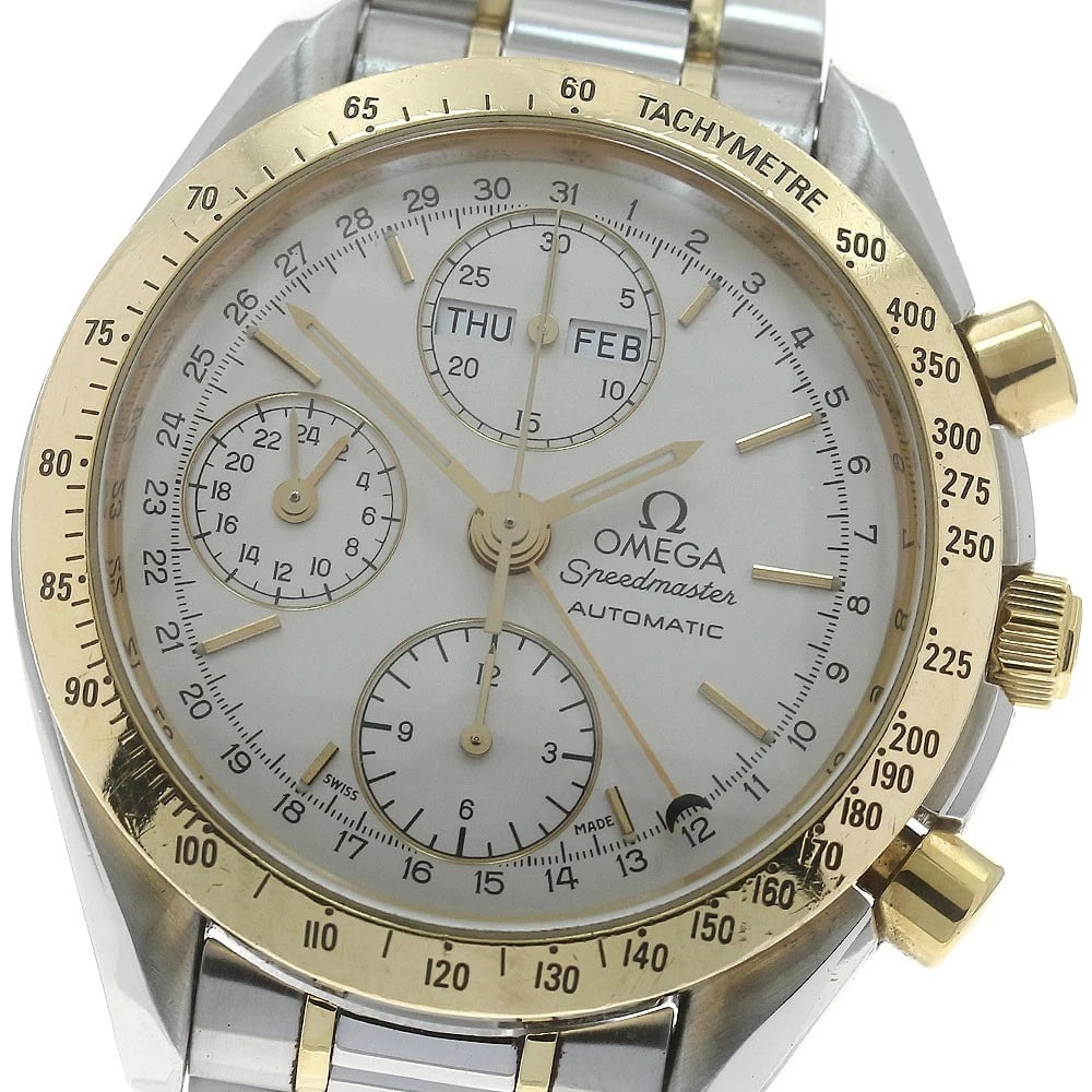 OMEGA SPEEDMASTER CHRONOGRAPH AUTOMATIC WATCH: OMEGA Speedmaster chronograph Automatic Watch Brand: OMEGA Type: Wristwatch Material: Band Material Stainless Steel/YG, Case Material Stainless Steel/YG Color: Band Color Silver / Gold, Dial Color