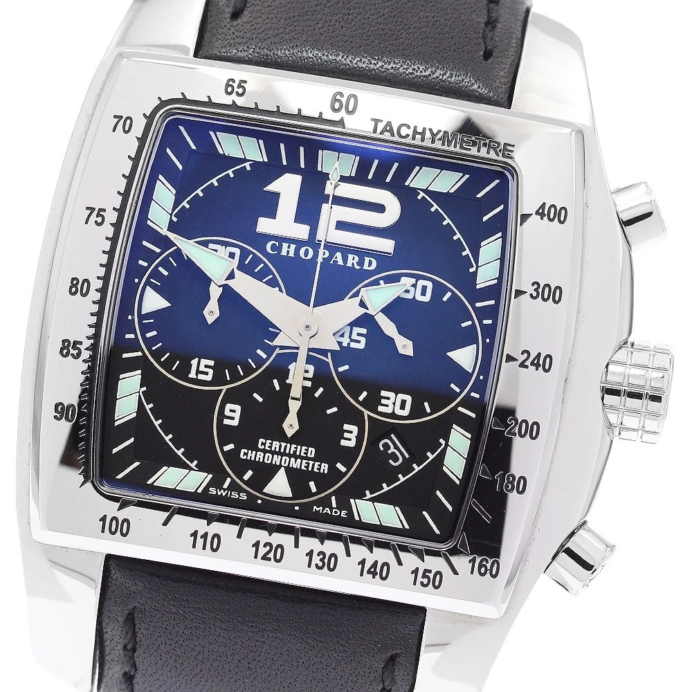 CHOPARD CHRONOGRAPH DATE BLACK AUTOMATIC WATCH: Chopard Chronograph Date black Automatic Watch Brand: Chopard Type: Wristwatch Material: Band Material leather, Case Material Stainless Steel Color: Band Color black, Dial Color black, Case Color