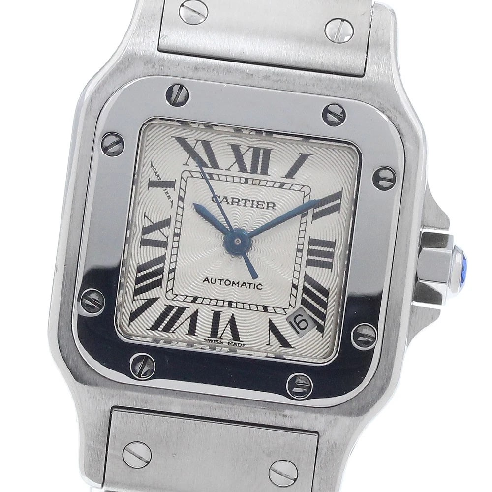 CARTIER SANTOS GALBEE DATE SILVER AUTOMATIC WATCH: CARTIER Santos Galbee Date Silver Automatic Watch Brand: CARTIER Type: Wristwatch Material: Band Material Stainless Steel, Case Material Stainless Steel Color: Band Color Silver, Dial Color Silver,