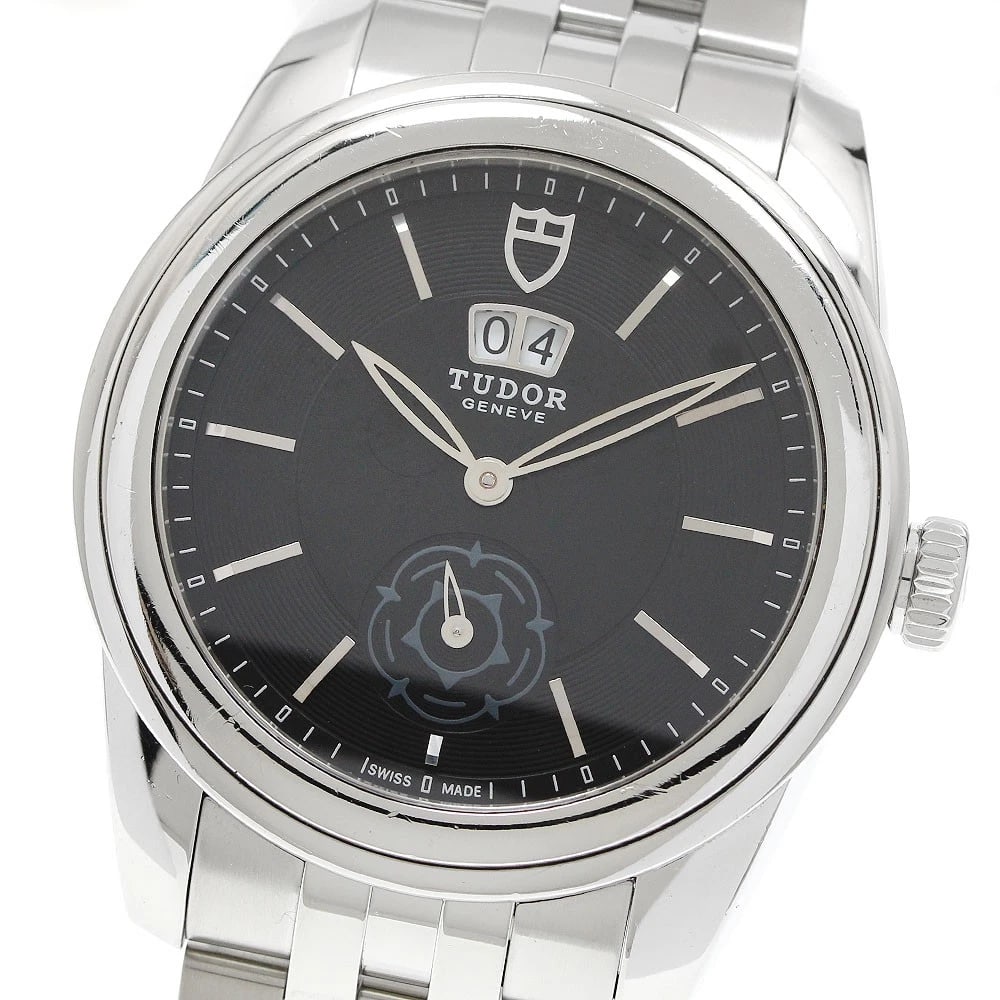 TUDOR GLAMOUR DATE BLACK AUTOMATIC WATCH: TUDOR Glamour date Black Automatic Watch Brand: TUDOR Type: Wristwatch Material: Band Material Stainless Steel, Case Material Stainless Steel Color: Band Color Silver, Dial Color black, Case Color