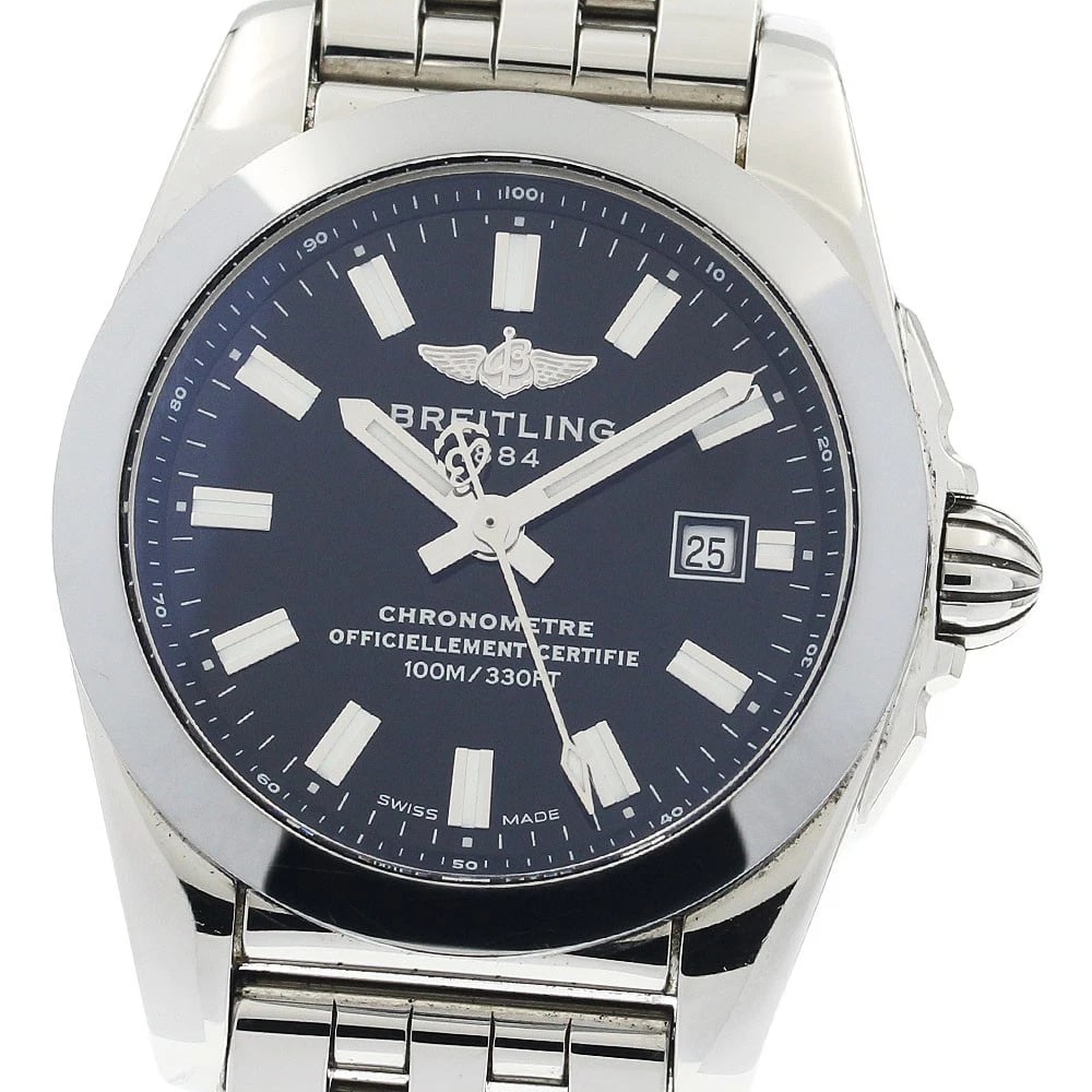 BREITLING GALACTIC DATE BLACK QUARTZ WATCH: BREITLING Galactic Date Black Quartz Watch Brand: BREITLING Type: Wristwatch Material: Band Material Stainless Steel, Case Material Stainless Steel Color: Band Color Silver, Dial Color black, Case