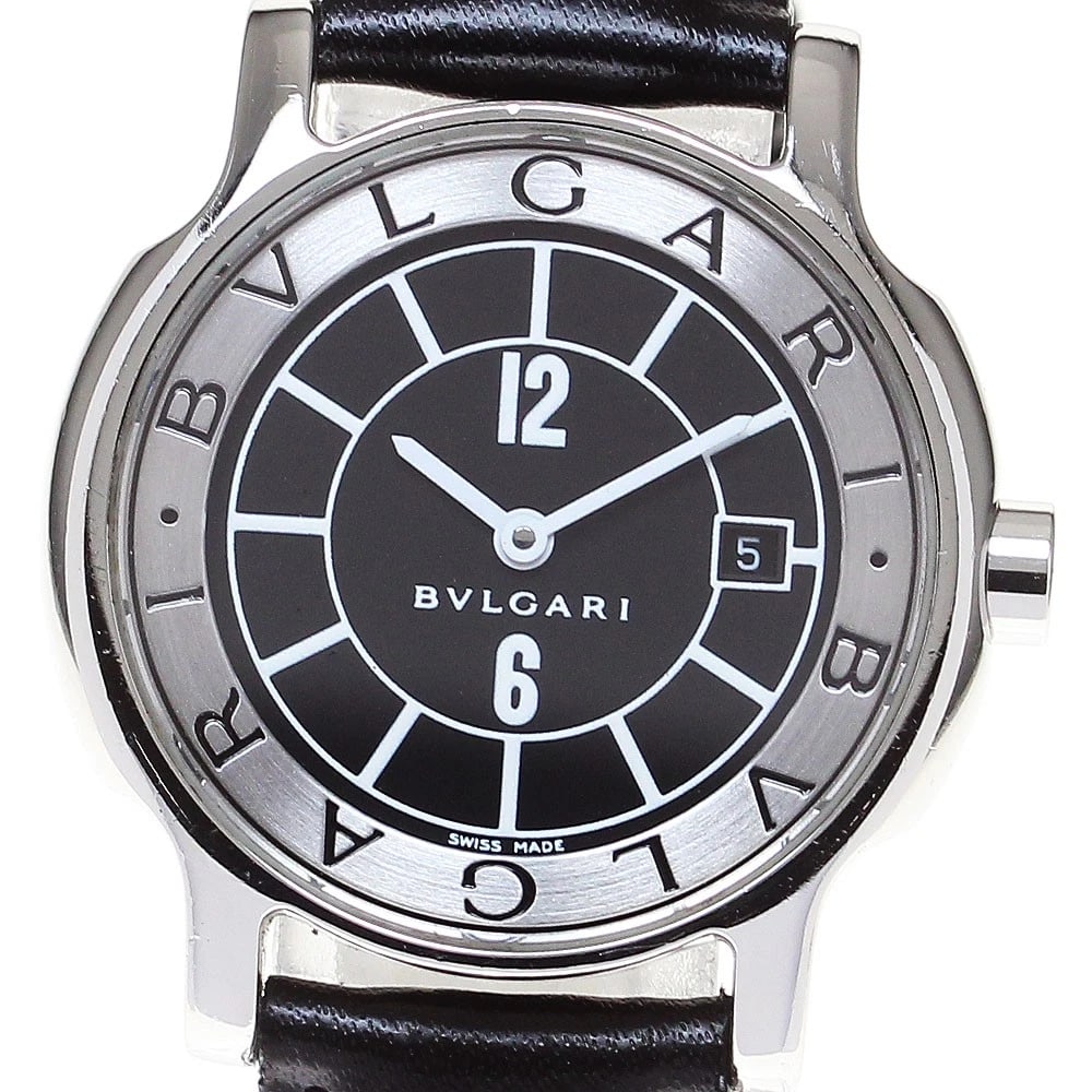 BVLGARI SOLO DATE BLACK SILVER QUARTZ WATCH: BVLGARI Solo Date Black Silver Quartz Watch Brand: BVLGARI Type: Wristwatch Material: Band Material leather, Case Material Stainless Steel Color: Band Color black, Dial Color Black / Silver, Case