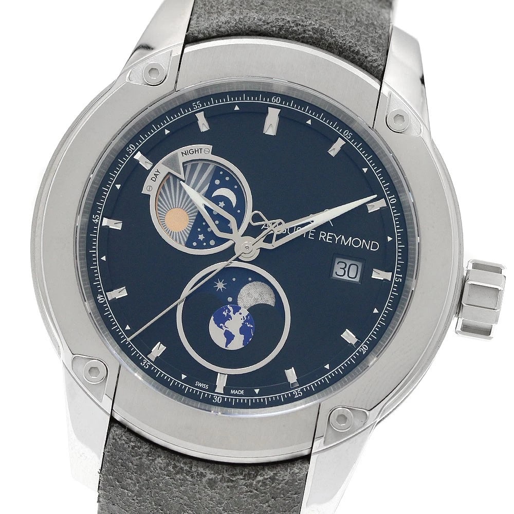 AUGUSTE REYMOND AUTOMATIC WATCH: Auguste Reymond Automatic Watch Brand: Auguste Reymond Type: Wristwatch Material: Band Material leather, Case Material Stainless Steel Color: Band Color gray, Dial Color black, Case Color Silver