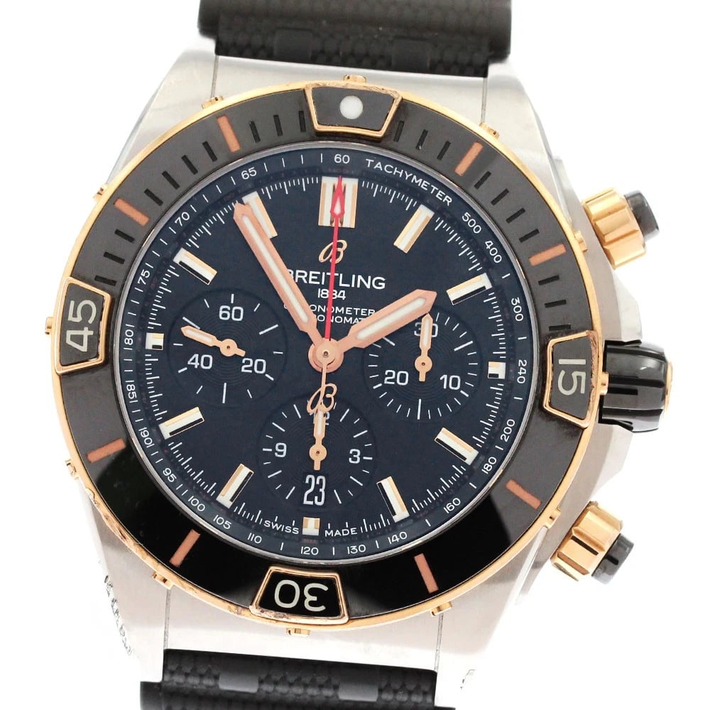 BREITLING SUPER CHRONOMAT BLACK AUTOMATIC WATCH: BREITLING Super Chronomat black Automatic Watch Brand: BREITLING Type: Wristwatch Material: Band Material rubber, Case Material Stainless Steel Color: Band Color black, Dial Color black, Case Color Si