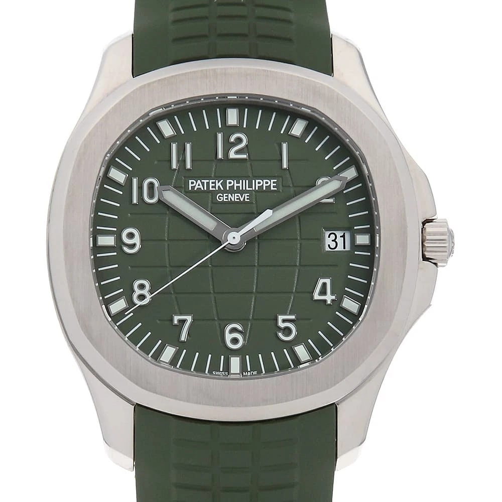 PATEK PHILIPPE AQUANAUT WATCH: PATEK PHILIPPE Aquanaut Watch Brand: PATEK PHILIPPE Type: Wrist watch Material: Band Material rubber, Case Material White Gold Color: Dial Color Khaki Size: Case:W42.2mm Accessories: None Accessories