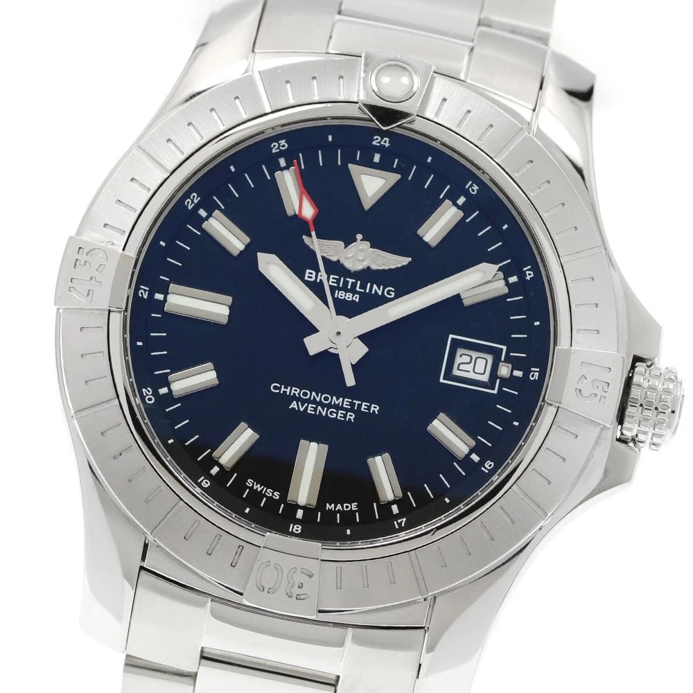 BREITLING AVENGER AUTOMATIC DATE BLACK AUTOMATIC WATCH: BREITLING Avenger Automatic Date black Automatic Watch Brand: BREITLING Type: Wristwatch Material: Band Material Stainless Steel, Case Material Stainless Steel Color: Band Color Silver, Dial Color