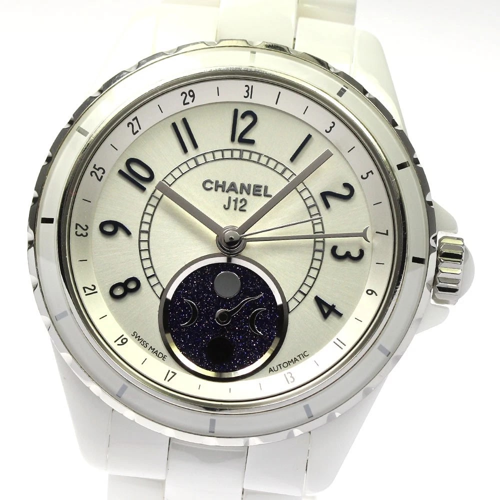 CHANEL J12 FARS DE LUNE MOON PHASE AUTOMATIC WATCH: CHANEL J12 Fars de Lune Moon Phase Automatic Watch Brand: CHANEL Type: Wristwatch Material: Band Material Ceramic / Stainless Steel, Case Material Ceramic / Stainless Steel Color: Band Color White /