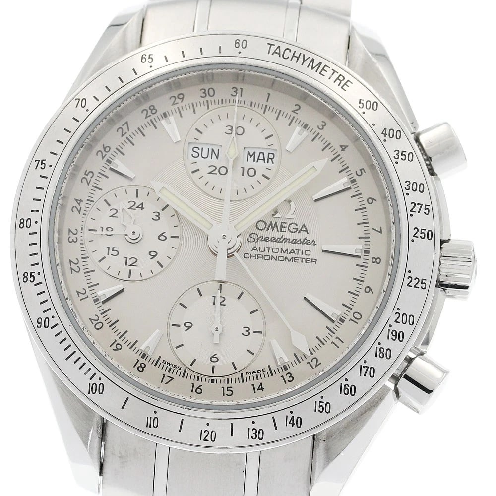 OMEGA SPEEDMASTER AUTOMATIC WATCH: OMEGA Speedmaster Automatic Watch Brand: OMEGA Type: Wristwatch Material: Band Material Stainless Steel, Case Material Stainless Steel Color: Band Color Silver, Dial Color Silver, Case Color Silver