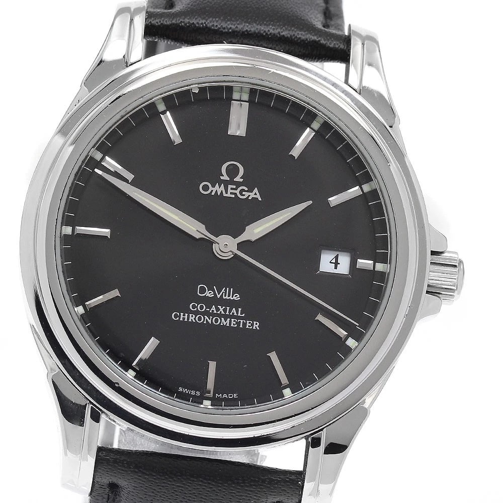 OMEGA DE VILLE COAXIAL CHRONOMETER BLACK AUTOMATIC WATCH: OMEGA De Ville Coaxial chronometer black Automatic Watch Brand: OMEGA Type: Wristwatch Material: Band Material leather, Case Material Stainless Steel Color: Band Color black, Dial Color black, Case