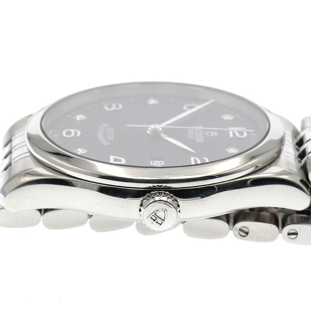 TUDOR DATE DIAMOND BLACK AUTOMATIC WATCH - 4